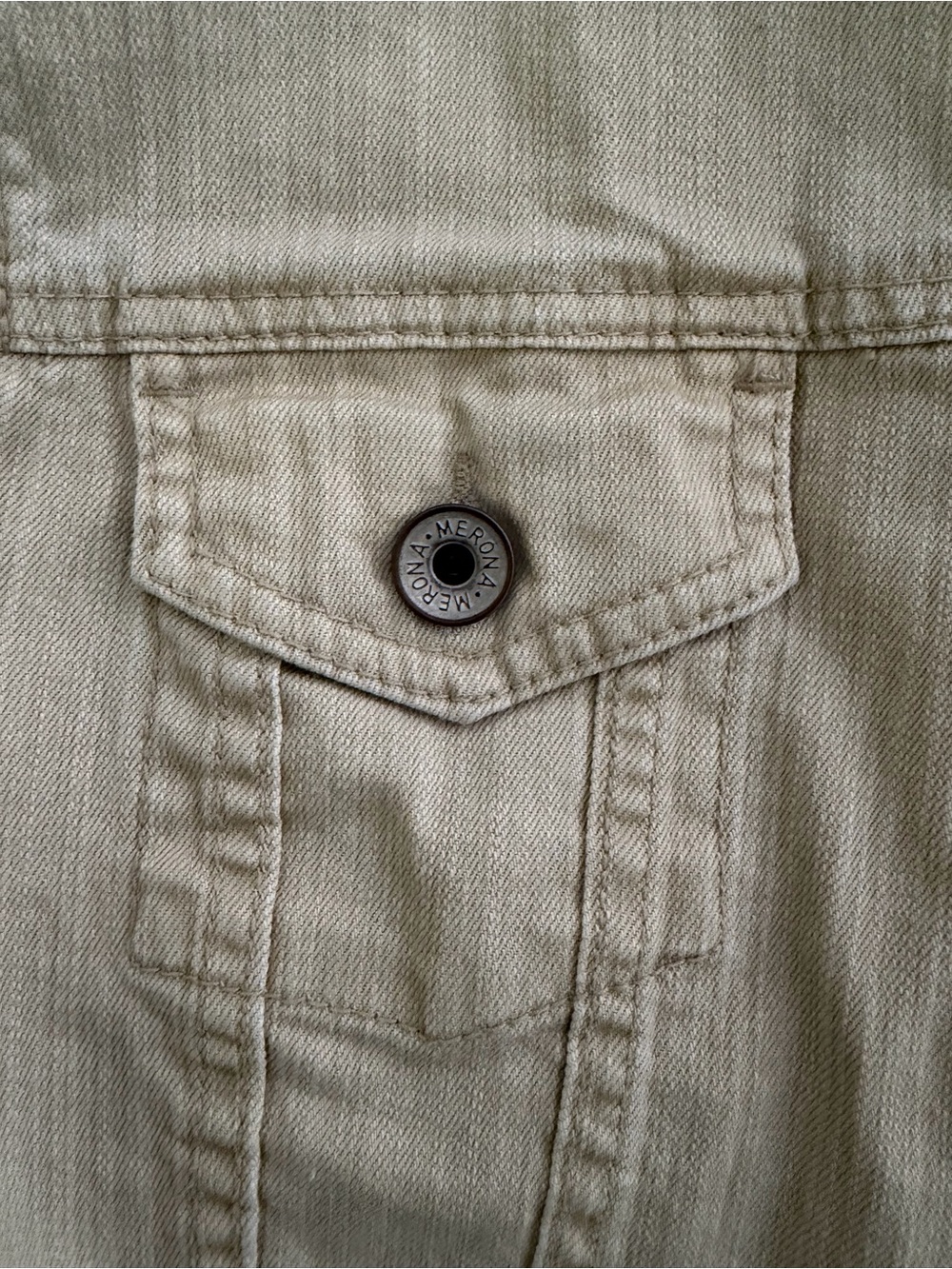Merona | Large | UpCycled “Bird & Blossom” Boutique Beige Mushroom Denim Jacket - Picture 6 of 11